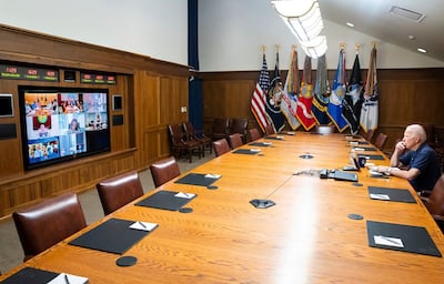 President Biden meets with his national security team and senior officials for an Afghanistan briefing at Camp David on Sunday.