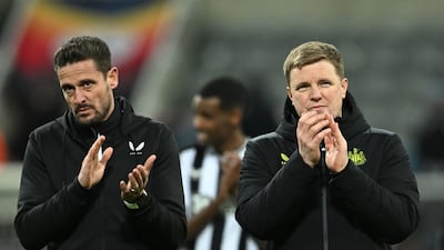 Newcastle United head coach Eddie Howe, right, accepted responsibility for defeat after the match. Milan's 2-1 win meant they finished third in Group F to secure a place in the Europa League. AFP