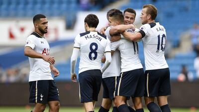 Tottenham’s Erik Lamela celebrates with teammates after scoring their second goal in the pre-season friendly against Inter Milan in Oslo, Norway, 5 August 2016. Adam Holt / Action Images / Reuters