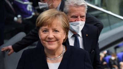 Former German chancellor Angela Merkel arrives for a session of the Bundestag in Berlin, Germany. Reuters