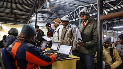 Construction workers at a recruitment drive for jobs in Israel, in Lucknow, northern India. Those selected can earn six times what they would at home. AFP