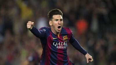 Barcelona's Lionel Messi celebrates his opening goal against Bayern Munich on Wednesday to make it 1-0 in the Champions League semi-final first leg. Alejandro Garcia / EPA