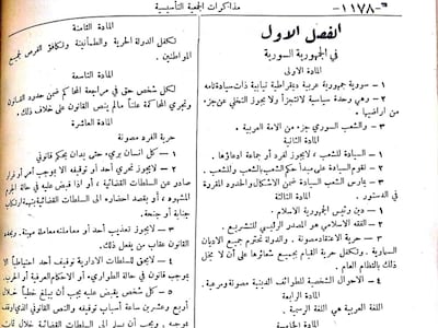 A copy of the 1950 Syrian Constitution. Photo: Nazem Al Koudsi Presidential Library