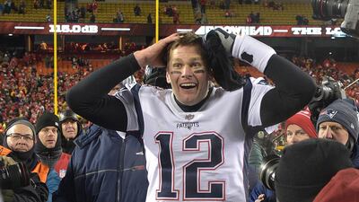 New England Patriots quarterback Tom Brady celebrates his side reaching a third successive Super Bowl. USA Today Sports