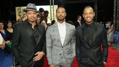From left, Terrence Howard, Michael B Jordan and Terrence J attend the premiere of Bilal. Neilson Barnard / Getty Images for DIFF