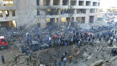 The site of devastation where former Lebanon prime minister Hariri was assassinated in the blast in Beirut on February 14, 2005. AFP