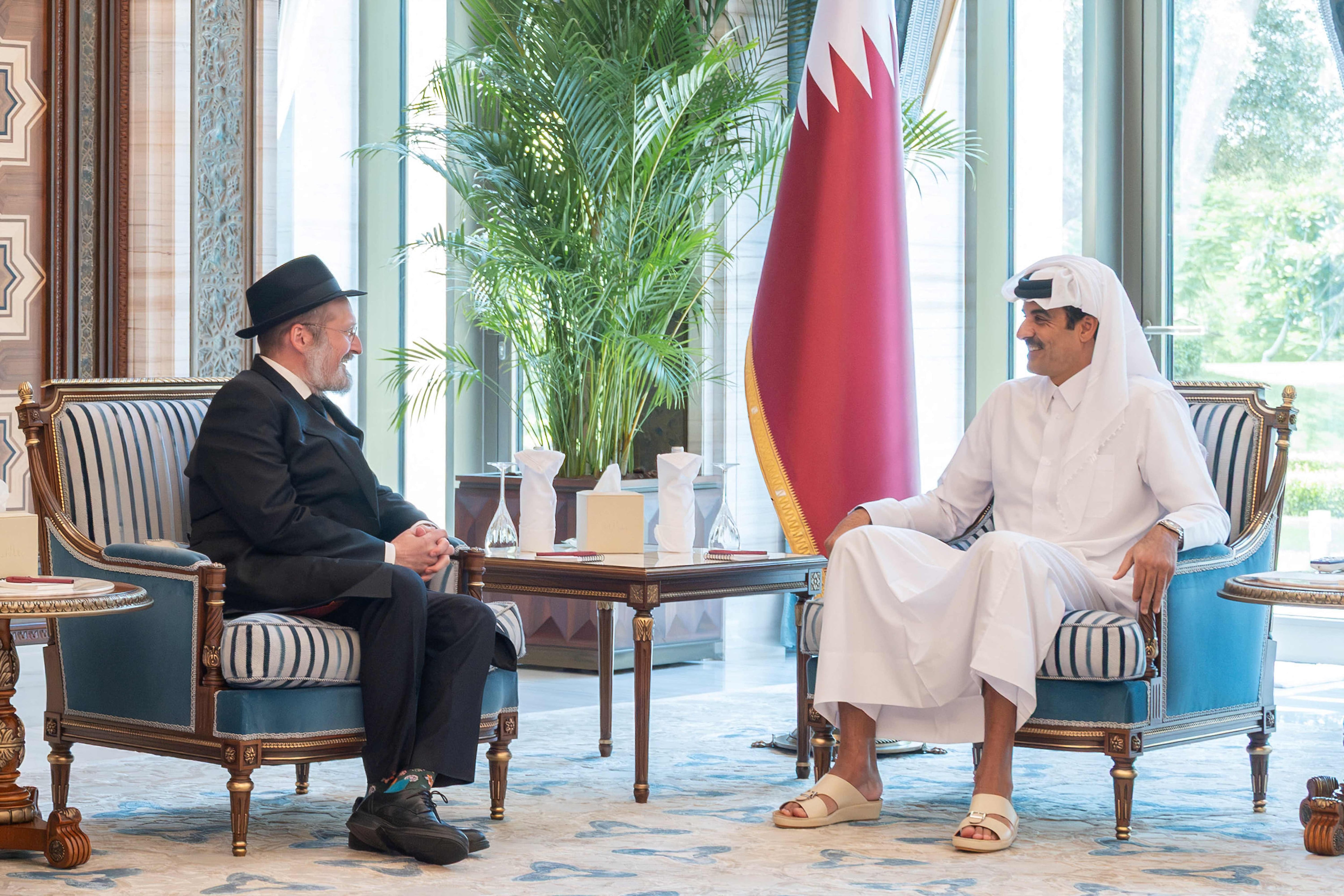 Image linked from the original feed: Rabbis pay respects to Qatar's late emir at Lusail Palace