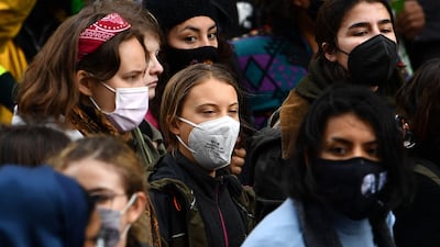 Swedish climate activist Greta Thunberg joins the march. AFP