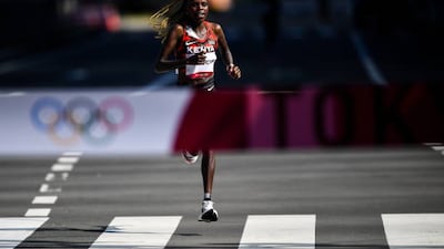 Peres Jepchirchir of Kenya on her way to winning the women's marathon at Sapporo Odori Park.