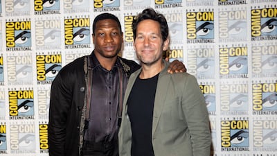 Jonathan Majors and Paul Rudd at the Marvel Cinematic Universe mega panel during the 2022 Comic-Con International. Reuters