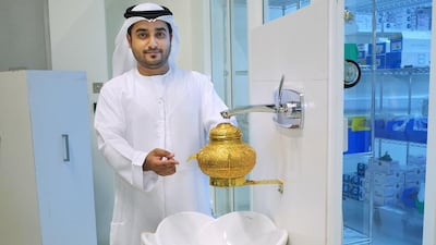 Dr Ahmed Al Jaberi is the assistant professor in material science at the Masdar Institute of Science and Technology. He created a device that can save water in mosques during the ablution process. Delores Johnson / The National