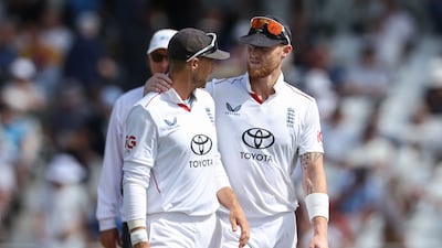 Ben Stokes with Joe Root during day four of the Trent Bridge Test. AFP