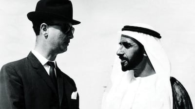 The Founding Father, Sheikh Zayed, with Archie Lamb, the British political agent in Abu Dhabi from 1965 to 1968. Photo: Arabian Gulf Digital Archive