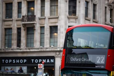 A bus near the closed Topshop store on Oxford Street in London. Bloomberg