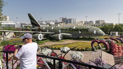 Installations include an Emirates A380 aircraft model that holds the Guinness World Record for largest floral arrangement