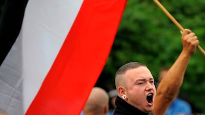 Right extremists attend a neo-Nazi rally in Dresden, eastern Germany. AFP PHOTO