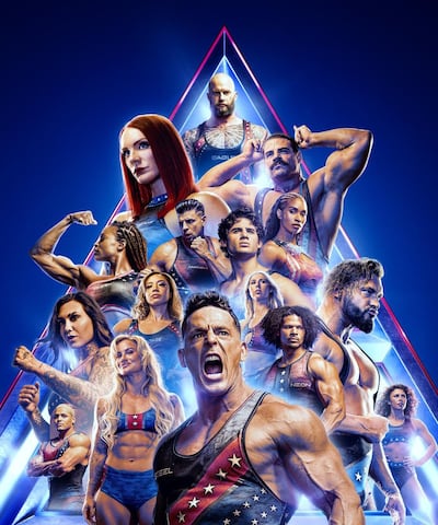 The poster for the revival of American Gladiators, which comes with a $100,000 prize. Photo: Amazon MGM Studios