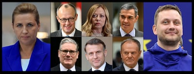 Denmark's Prime Minister Mette Frederiksen and Greenland's Head of Government Jens-Frederik Nielsen plus the backers of a statement defending them. Photo by AFP