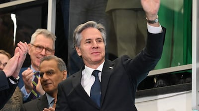 Departing US Secretary of State Antony Blinken bids farewell to State Department staff in Washington. AFP