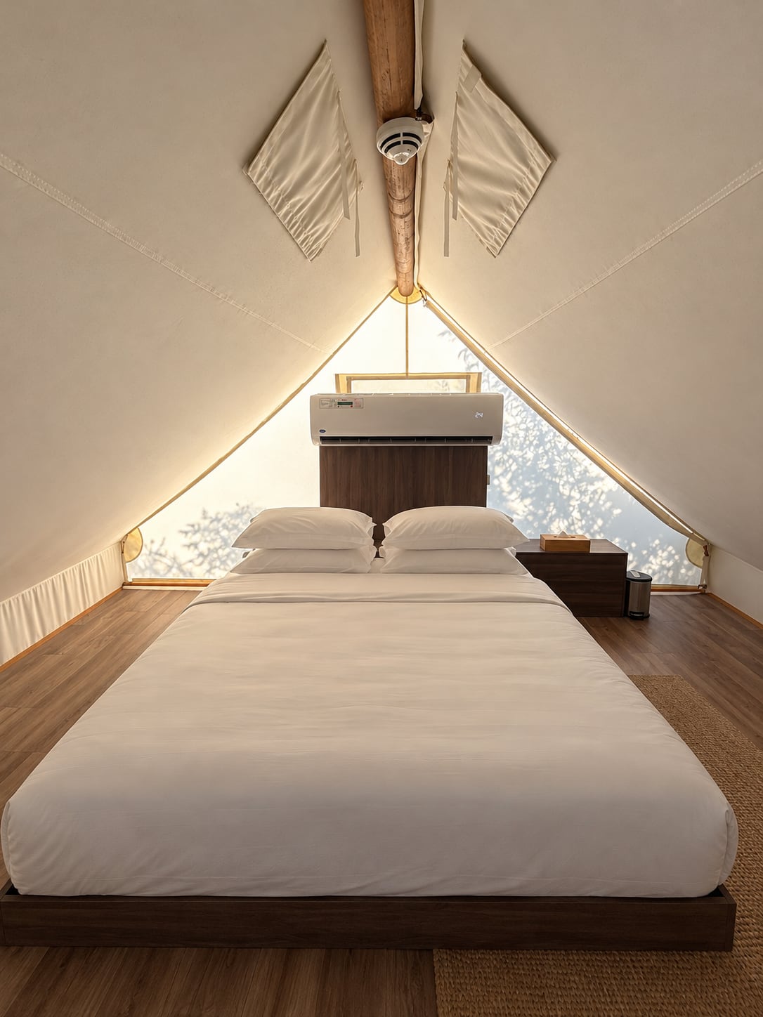 A double bed upstairs in the cabin. Shazia Ahmed / The National