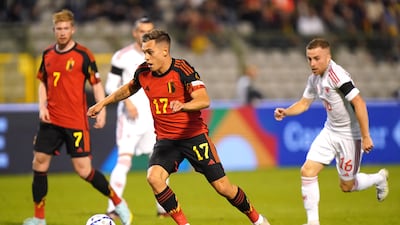 Belgium's Leandro Trossard, centre, in action during the Nations League match against Wales at King Baudouin Stadium, Brussels on September 22, 2022. PA