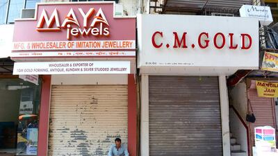Mumbai’s bustling Zaveri Bazaar looks deserted during the jewellers’ strike. Indranil Mukherjee / AFP