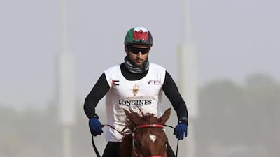 Sheikh Hamdan bin Mohammed, Crown Prince of Dubai, canters on his mount Nopoli Del Ma to win the 160 km, $2.6 million Sheikh Mohammed bin Rashid al-Maktoum Endurance Cup.