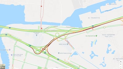 Heavy traffic has been reported on the main approach road to Abu Dhabi island, close to Sheikh Zayed Bridge