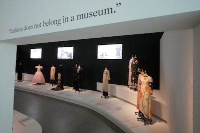 The entrance to a Karl Lagerfeld exhibition at the Metropolitan Museum of Art's Costume Institute in New York. AP
