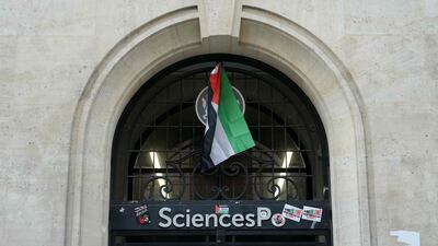 A Palestinian flag hung over an entrance. AFP