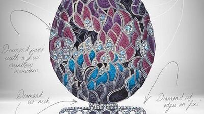 The Faberge egg, designed to mark the 10th anniversary of 'Game of Thrones', features white gold, diamonds and rubies. Courtesy Faberge