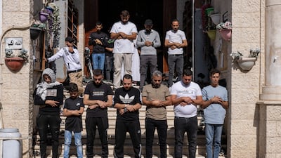 Prayers at the funeral of the men killed in the Israeli raid