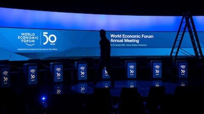 A worker walks across the stage inside the Congress Centre. Bloomberg