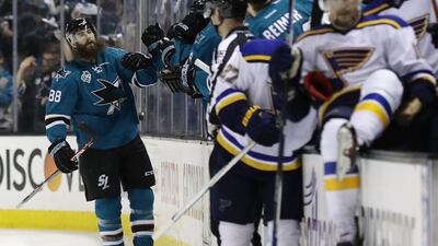 Brent Burns, left, has been a major factor in San Jose Sharks reaching the Stanley Cup finals. Ezra Shaw / Getty Images