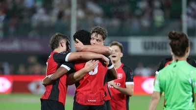 DESS College players during their match against Dubai College during the Gulf Under-19 Boys final at the Emirates Dubai Sevens. Victor Besa / The National