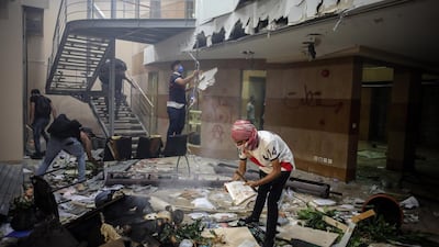 Protesters break into the Lebanese Banks Association (ABL) headquarters during a demonstration. Bloomberg