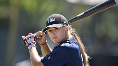 Melissa Mayeux poses at a baseball camp in Paderborn, Germany last week. Martin Meissner / AP