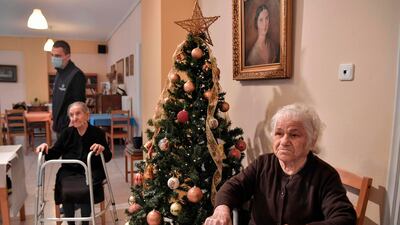 Women wait in line for Covid-19 vaccination in a nursing home in a north of Athens suburb. AFP