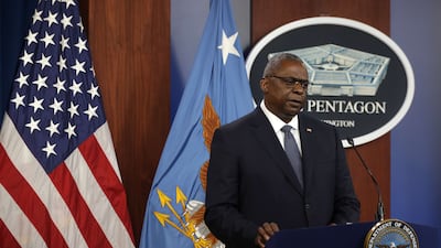 US Secretary of Defence Lloyd Austin speaks at the Pentagon about the end of the military mission in Afghanistan. Getty Images / AFP