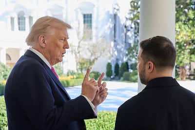 Donald Trump in conversation with Volodymyr Zelenskyy at the White House in Washington. AFP