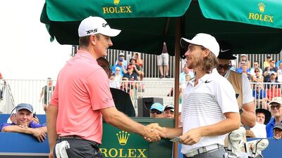 As the leaders in the Race to Dubai, Justin Rose, left, and Tommy Fleetwood were paired for the first round of the DP World Tour Championship, but Rose emerged as the clear winner from the opening day. Andrew Redington / Getty Images