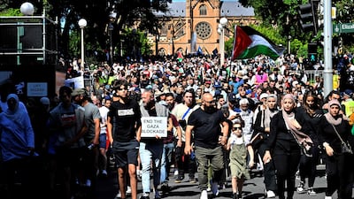 Hundreds of people leave Hyde Park after a pro-Palestinian rally in Sydney. AFP