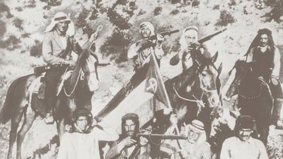 Arab liberation fighters. This photograph was found on the body of Nur Ibrahim, a well-known leader of the Arab rebellion, who was killed by a patrol of the West Kent Regiment in Syria in 1938. Popperfoto / Getty Images