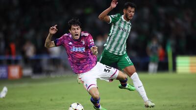 Juve's Matias Soule reacts to a challenge by Sun Menahem of Maccabi Haifa. EPA
