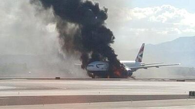 British Airways flight 2276 en route to London's Gatwick Airport caught fire at McCarran International Airport in Las Vegas on Tuesday. Media reports indicate that the Boeing 777's engine caught fire and that all 159 passengers and 13 crew were evacuated with just two minor injuries reported. EPA / Bradley Hamption via Twitter