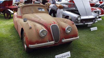 A 1953 Jaguar XK120 is displayed during a preview for the Bonhams Quail Lodge car auction. Michael Fiala / Reuters