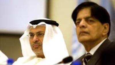 Dr Anwar Gargash, left, and Salman Faruqui at the Friends of Democratic Pakistan meeting.