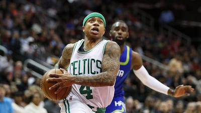 Boston Celtics guard Isaiah Thomas drives to the basket against the Atlanta Hawks on Thursday, April 6, 2017, in Atlanta. Todd Kirkland / AP
