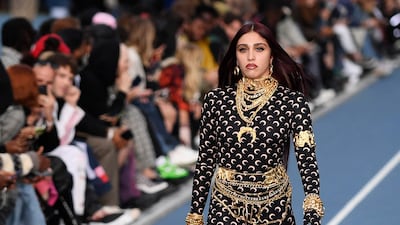 US singer-model Lourdes Leon, Madonna's daughter, presents a creation by Marine Serre during the menswear ready-to-wear spring/summer 2023 Fashion Week in Paris on June 25, 2022. AFP