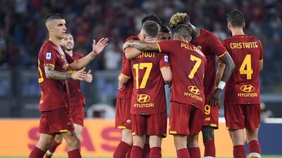 Roma's Jordan Veretout (C) makes it 2-1. EPA